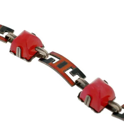 Art Deco Sterling Enamel & Carnelian Link Bracelet