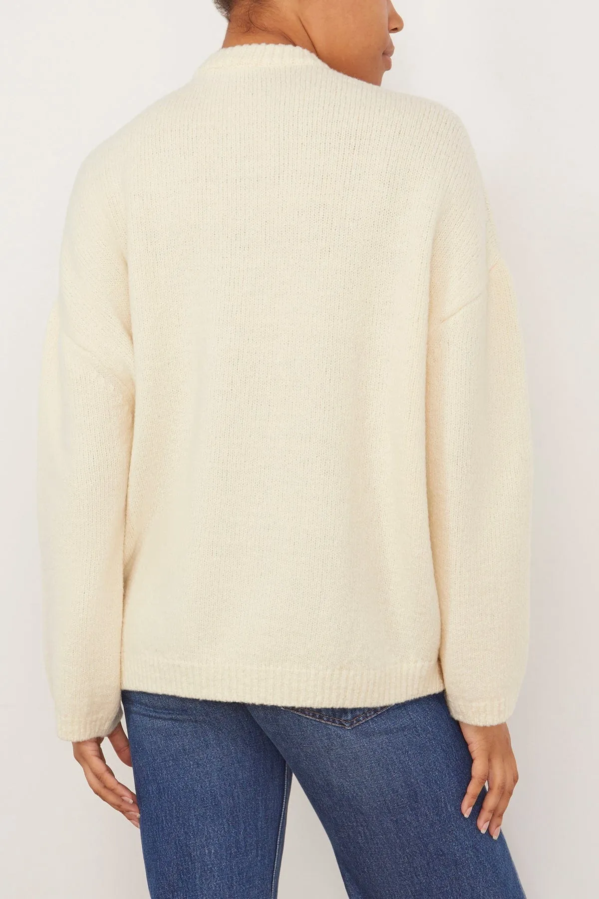 Asymmetric V Neck Merino Sweater in Off White