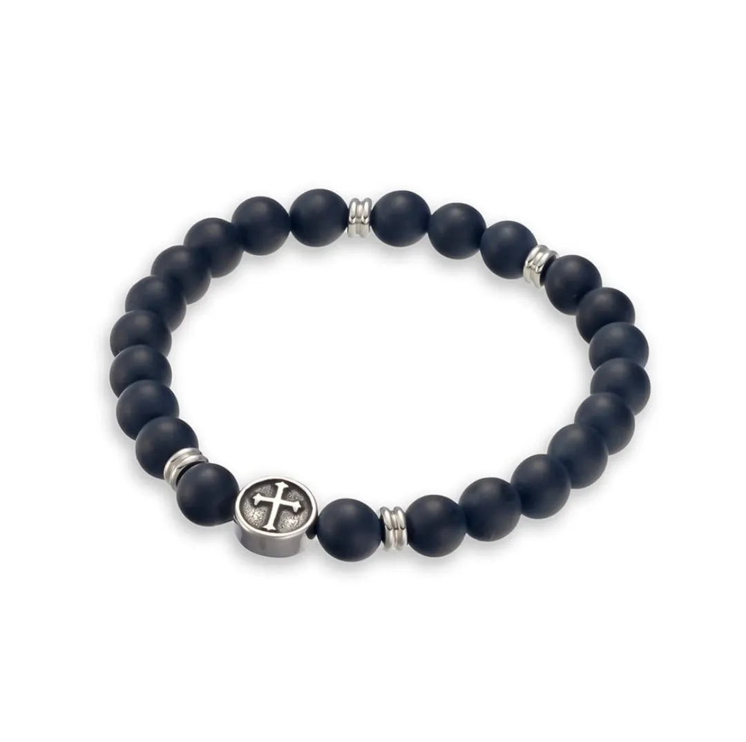 Atlas Mens Onyx Cross Bracelet Black