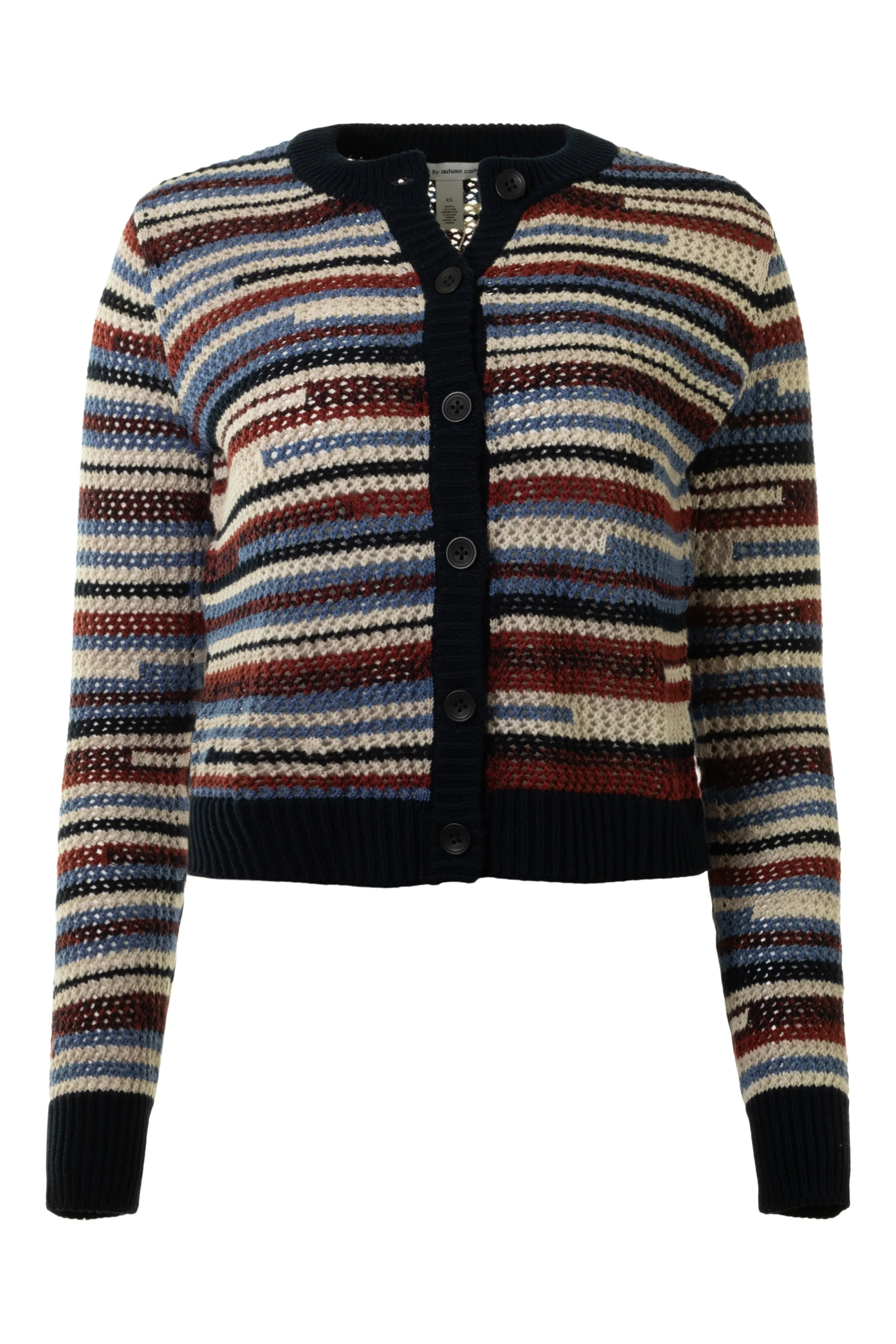 Autumn Cashmere Broken Mesh Stitch Cardigan in Navy Blue Combo