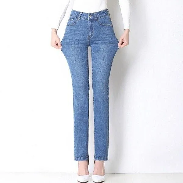 Autumn Vintage Women's High Waist Straight Stretch Skinny Denim Jeans