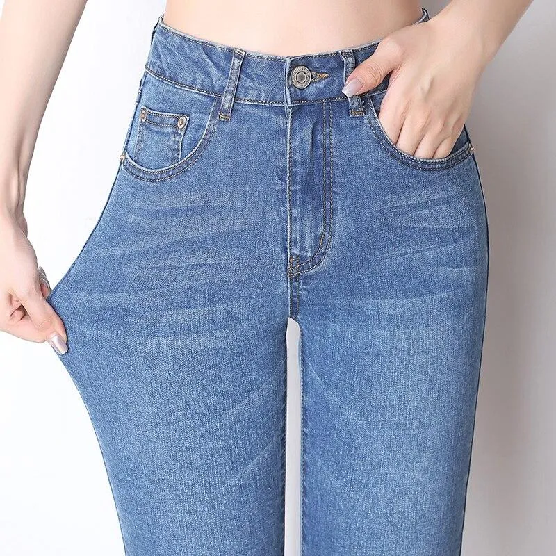 Autumn Vintage Women's High Waist Straight Stretch Skinny Denim Jeans