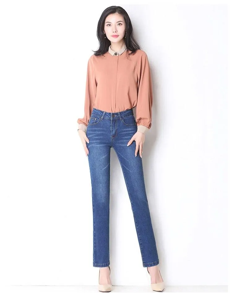 Autumn Vintage Women's High Waist Straight Stretch Skinny Denim Jeans