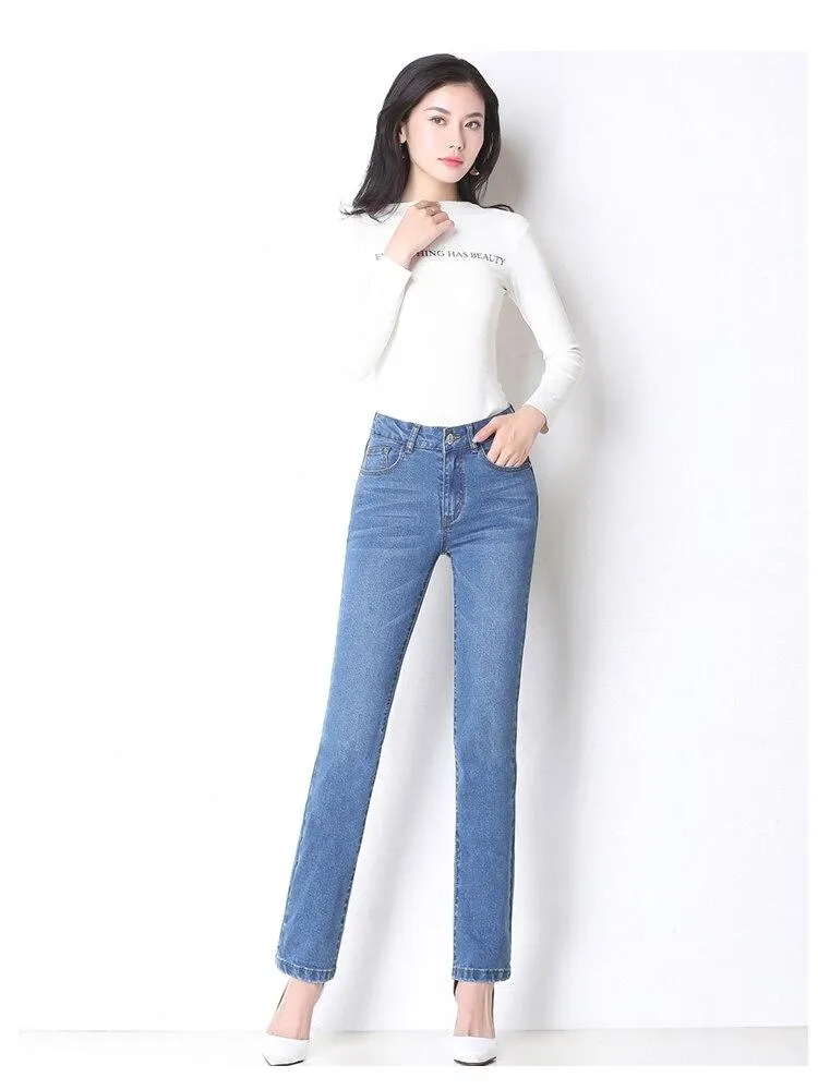 Autumn Vintage Women's High Waist Straight Stretch Skinny Denim Jeans