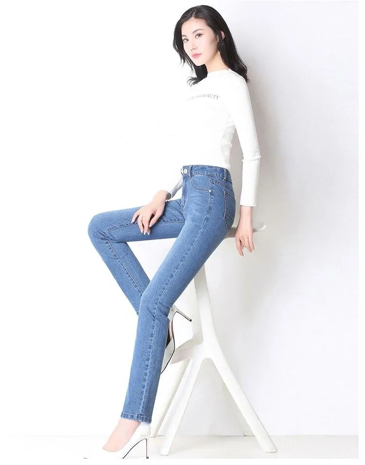 Autumn Vintage Women's High Waist Straight Stretch Skinny Denim Jeans