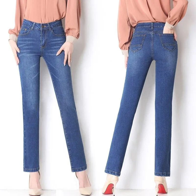 Autumn Vintage Women's High Waist Straight Stretch Skinny Denim Jeans