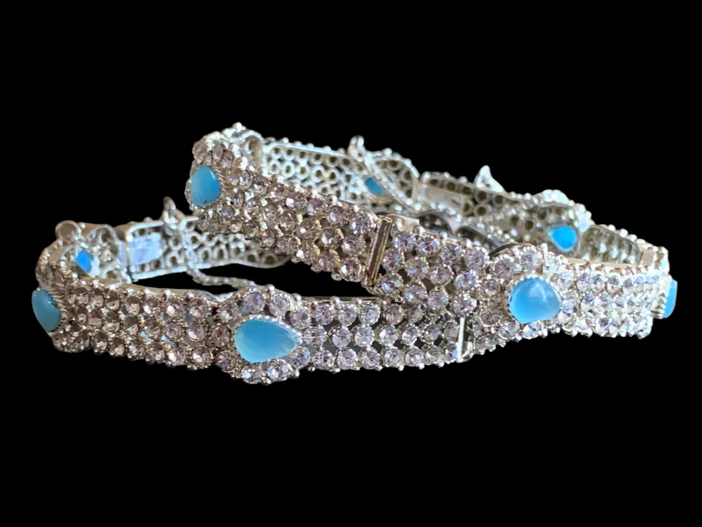 B125 Silver plated  mint blue bangles( READY TO SHIP)