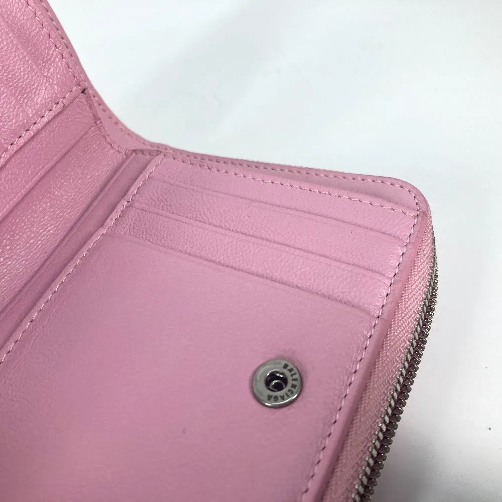 BALENCIAGA Folded wallet 674847 leather Light pink Compact wallet Compact zip Women Used Authentic