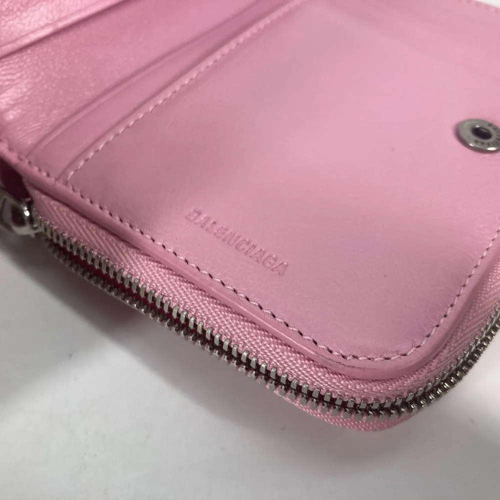 BALENCIAGA Folded wallet 674847 leather Light pink Compact wallet Compact zip Women Used Authentic