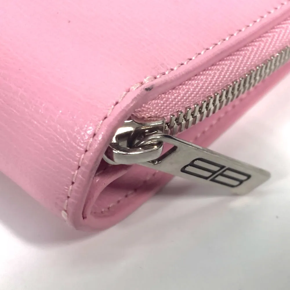 BALENCIAGA Folded wallet 674847 leather Light pink Compact wallet Compact zip Women Used Authentic