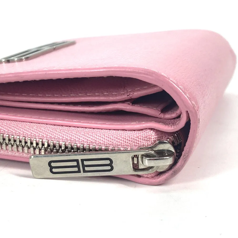 BALENCIAGA Folded wallet 674847 leather Light pink Compact wallet Compact zip Women Used Authentic