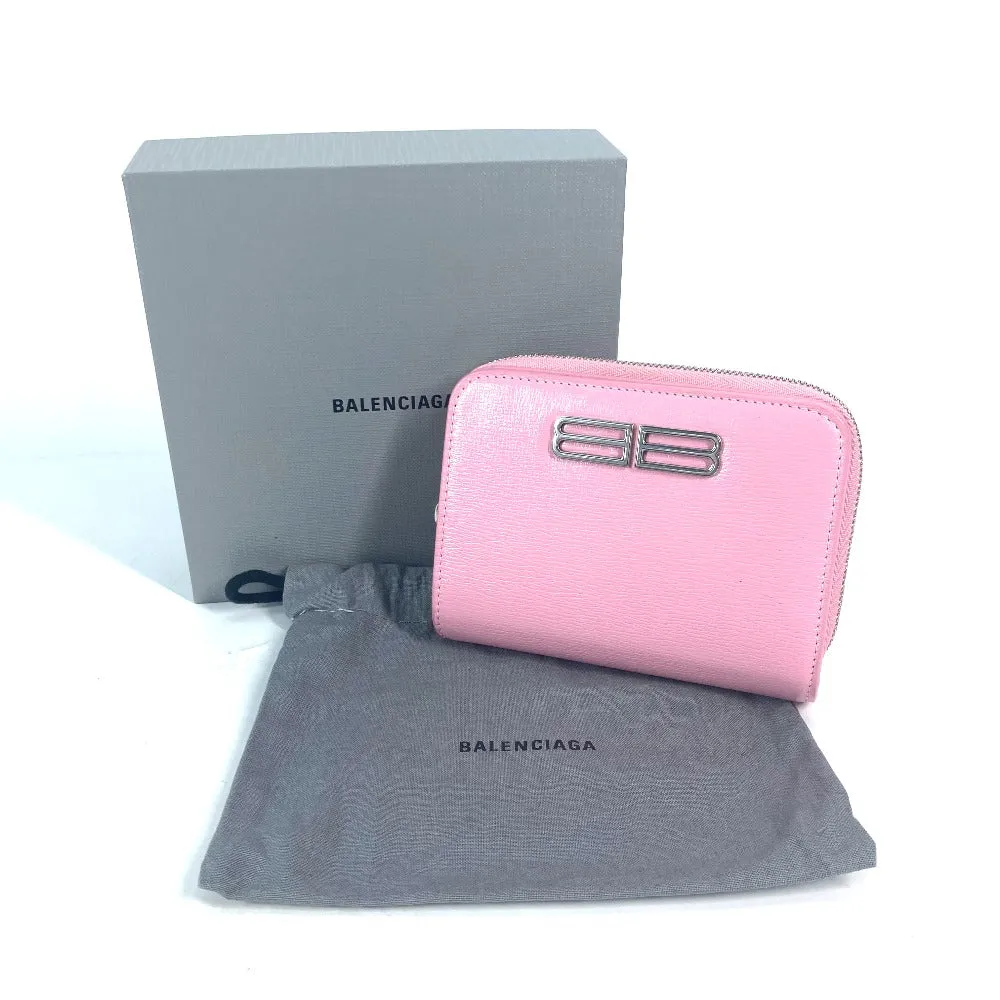 BALENCIAGA Folded wallet 674847 leather Light pink Compact wallet Compact zip Women Used Authentic