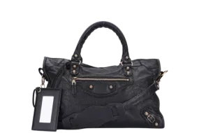 BALENCIAGA GIANT CITY SHOULDER BAG (281770.1000.527589) BLACK LAMBSKIN GOLD HARDWARE WITH CARD, NO DUST COVER