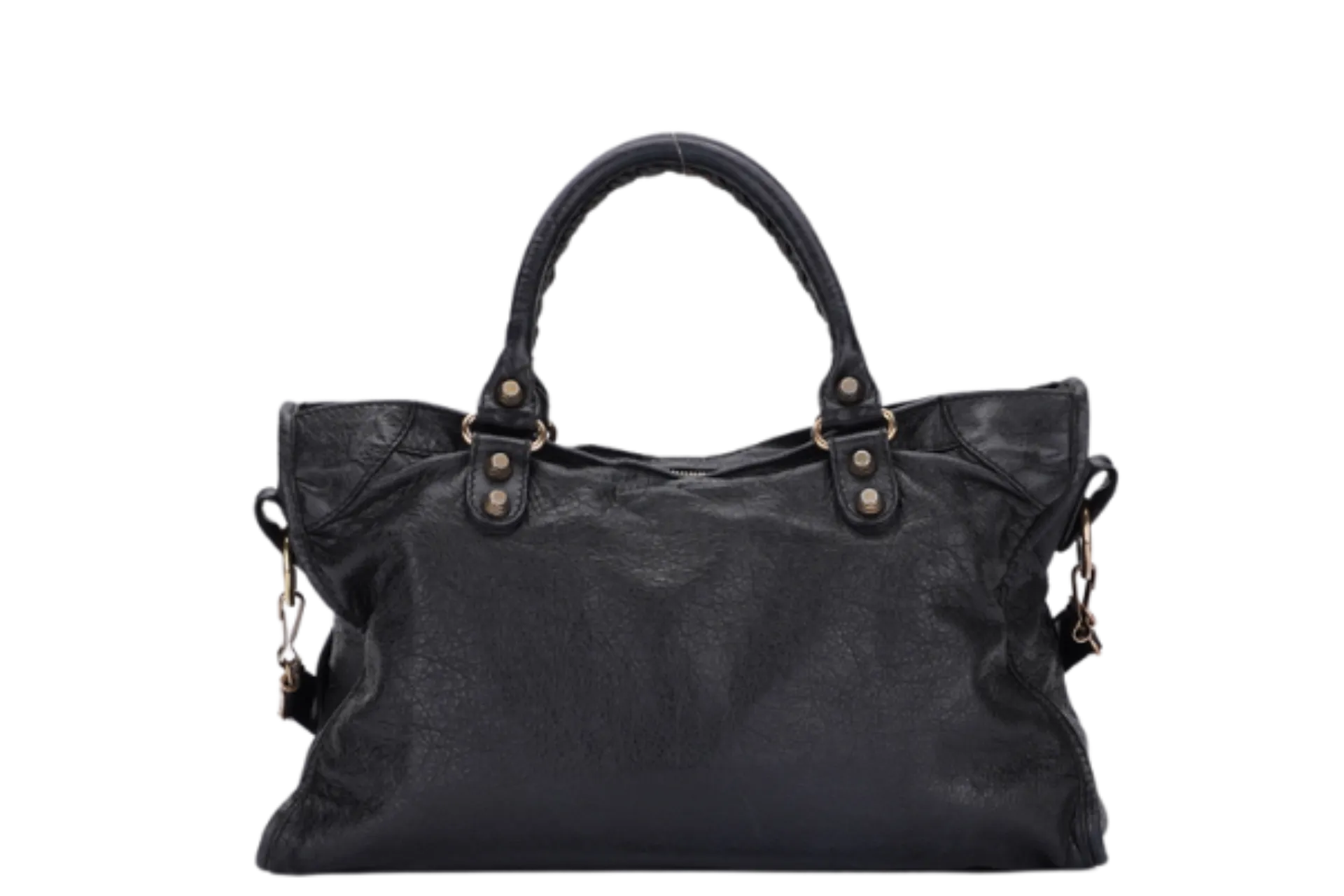 BALENCIAGA GIANT CITY SHOULDER BAG (281770.1000.527589) BLACK LAMBSKIN GOLD HARDWARE WITH CARD, NO DUST COVER