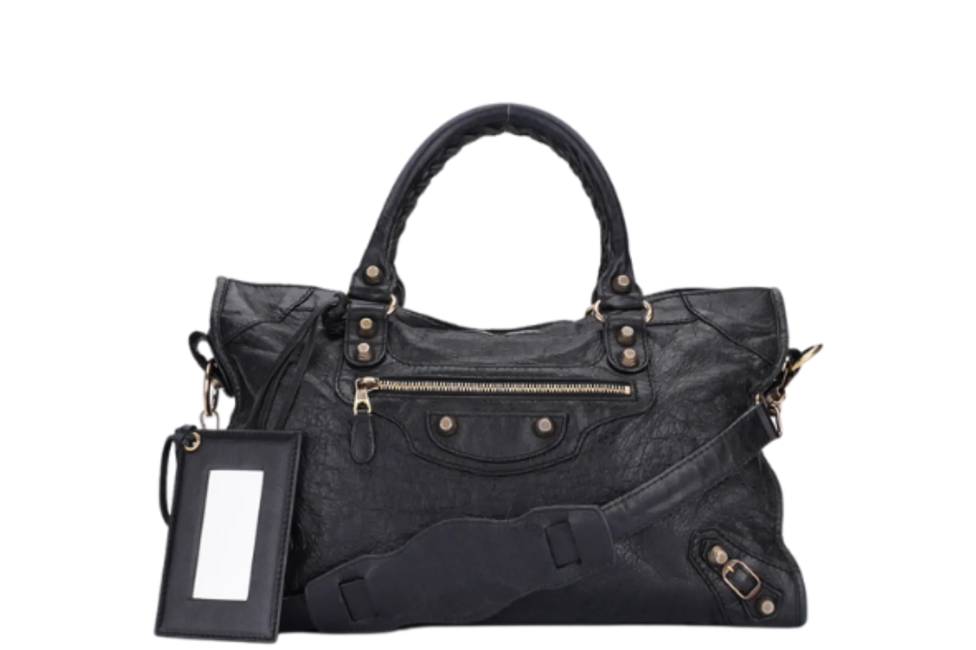 BALENCIAGA GIANT CITY SHOULDER BAG (281770.1000.527589) BLACK LAMBSKIN GOLD HARDWARE WITH CARD, NO DUST COVER