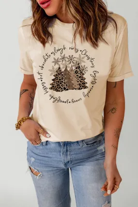 Beige Christmas TreeText Print Graphic Top