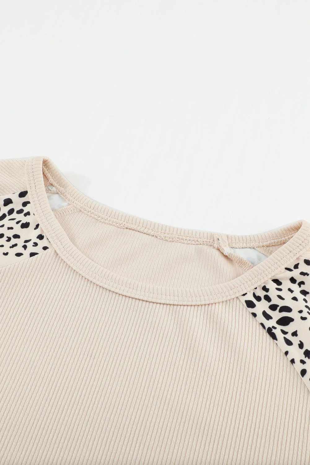 Beige Leopard Print Pullover Long Sleeve Top