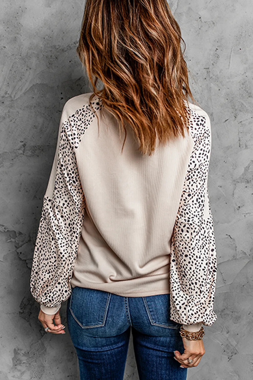 Beige Leopard Print Pullover Long Sleeve Top