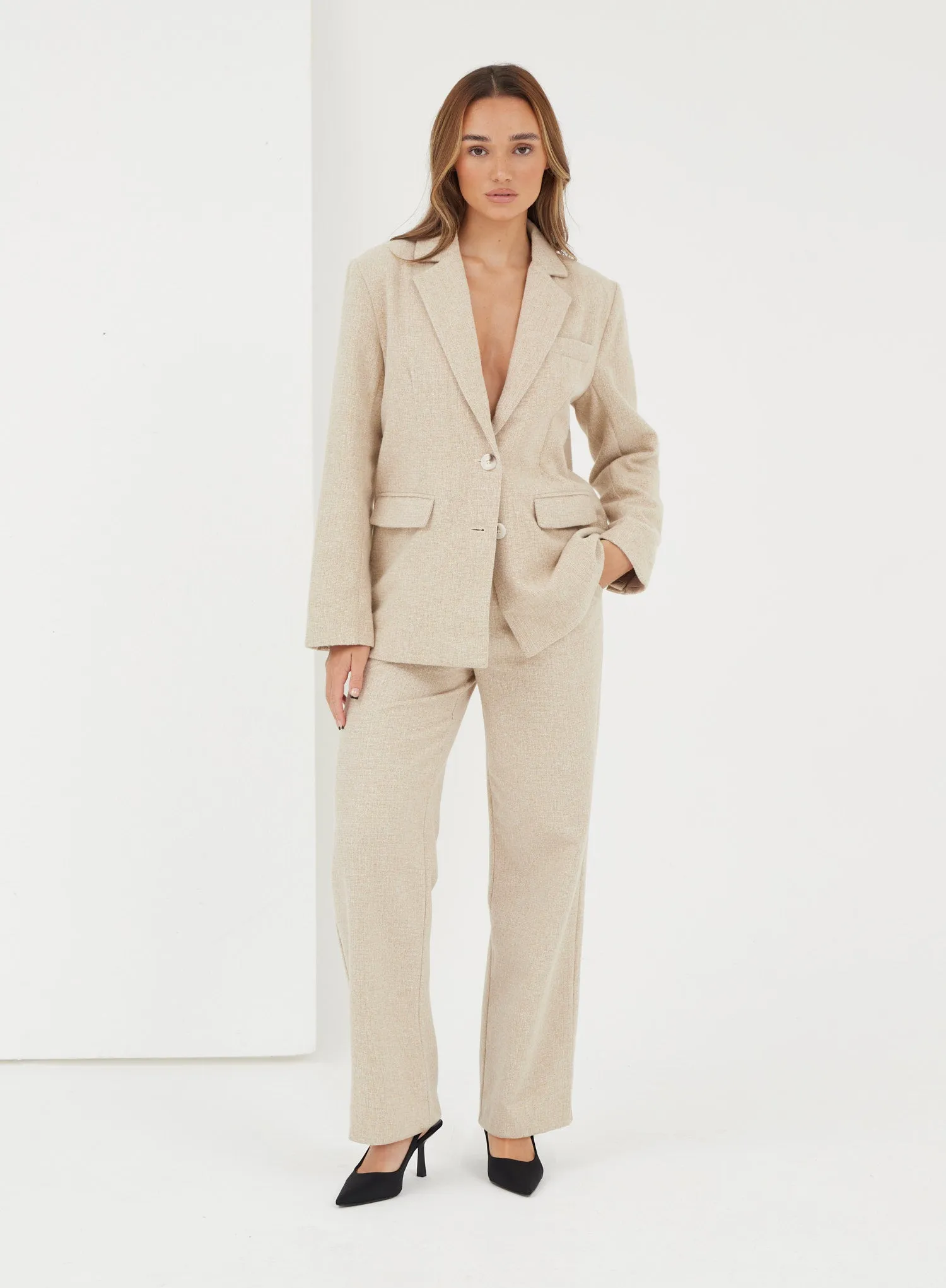 Beige Textured Wool Trousers - Bradshaw