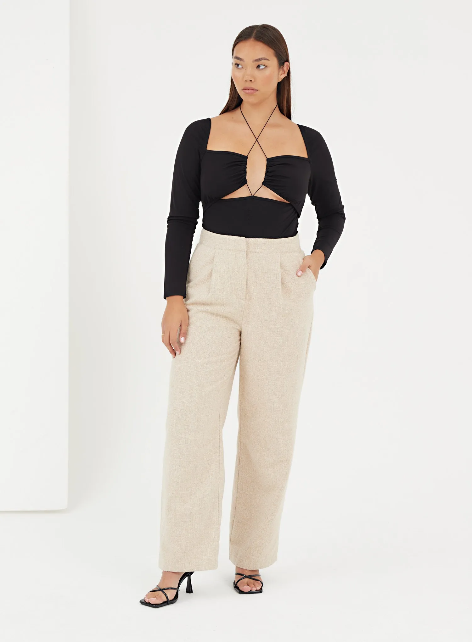 Beige Textured Wool Trousers - Bradshaw