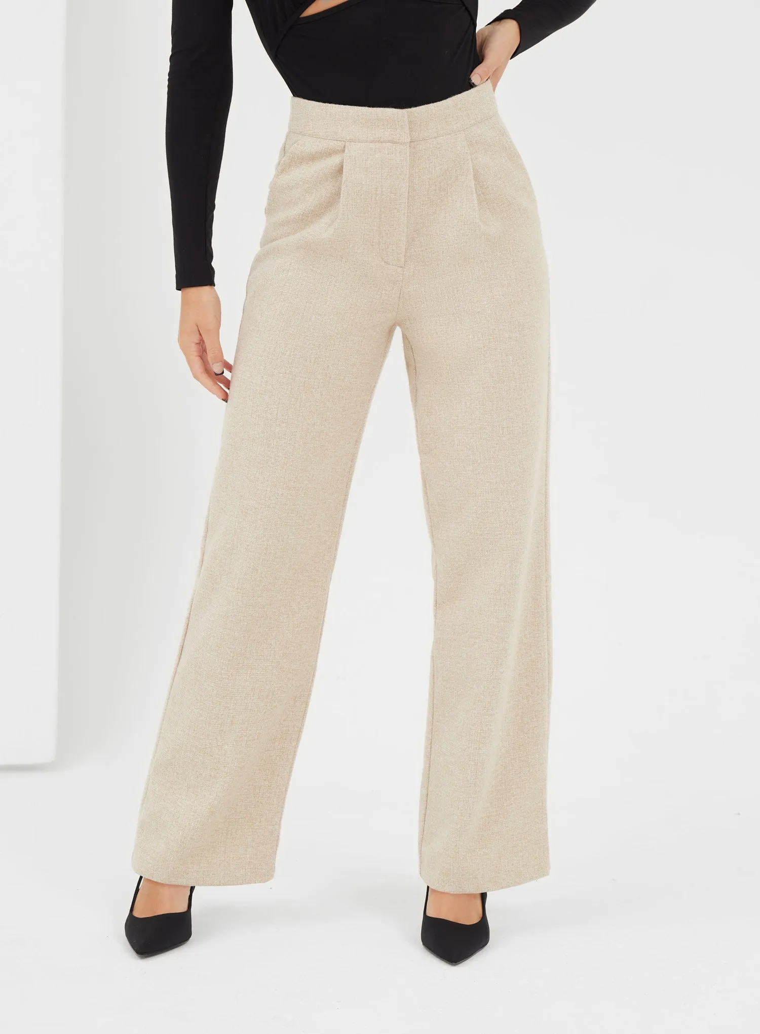 Beige Textured Wool Trousers - Bradshaw