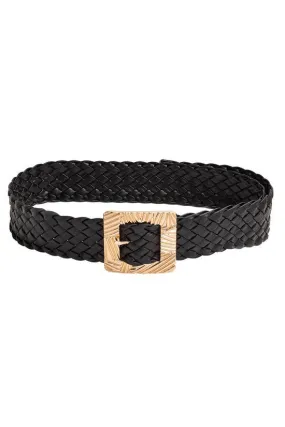 Belt010 Black Weave Gold Buckle