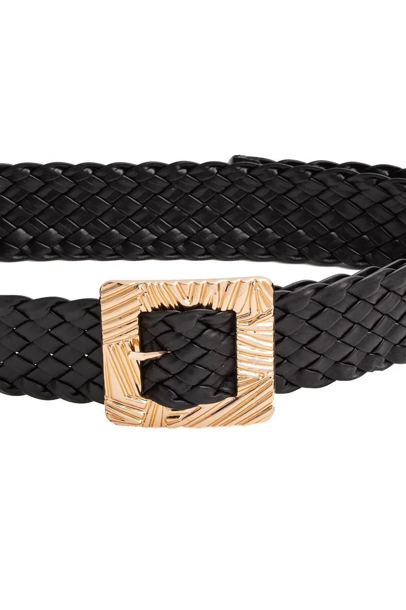 Belt010 Black Weave Gold Buckle