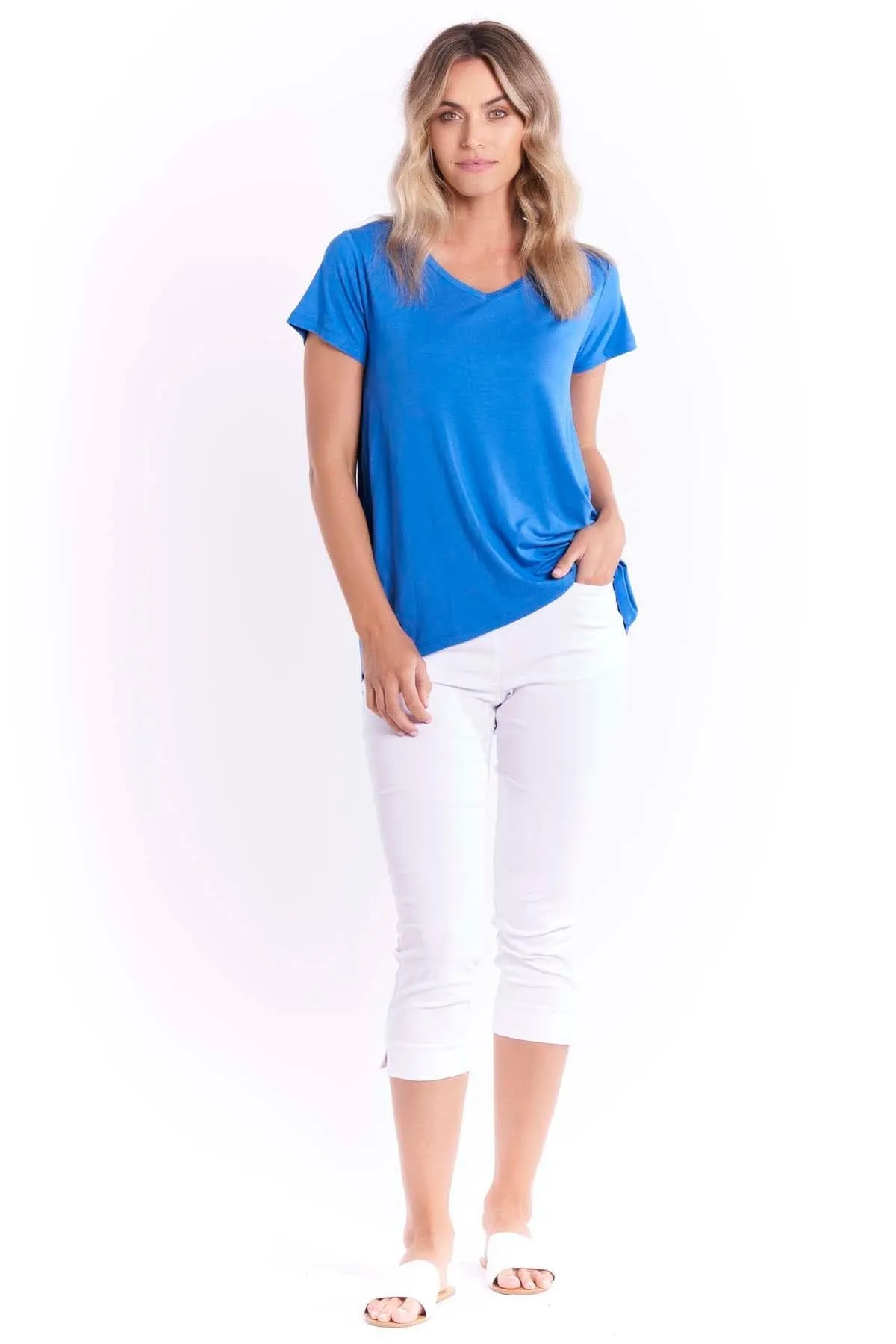 Betty Basics Matilda V-Neck Tee in Sapphire Blue