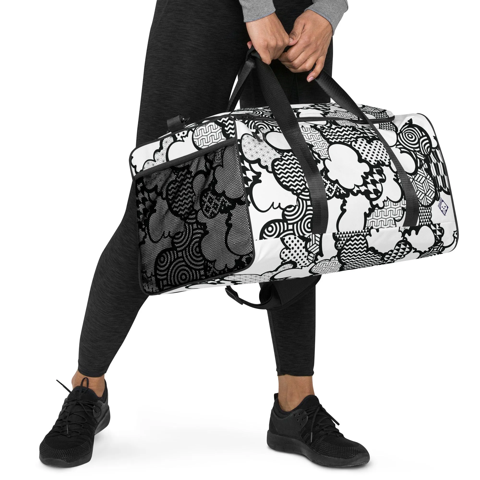 Black and White Graffiti Clouds Sports Duffle Bag - Perfect for Gym and Travel