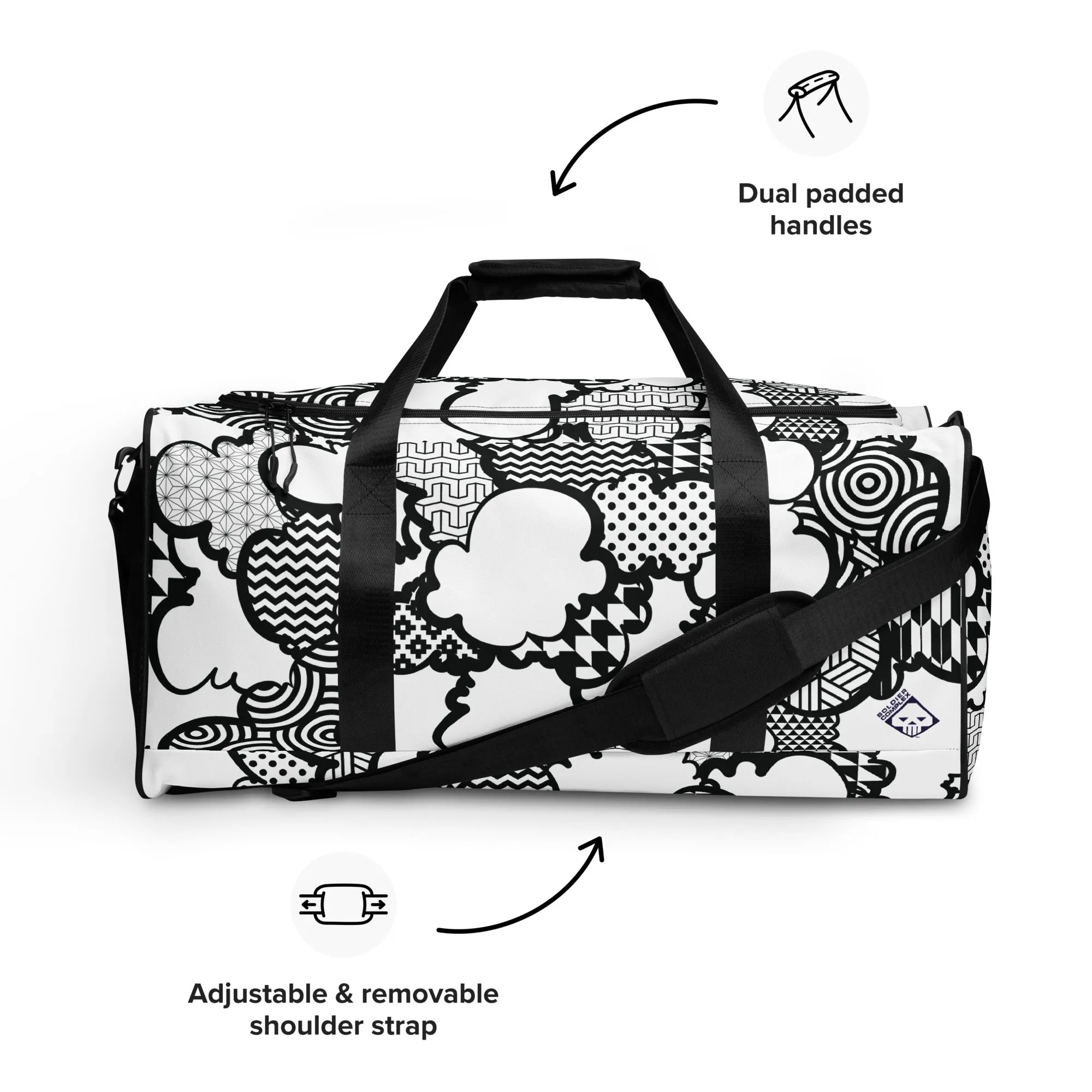 Black and White Graffiti Clouds Sports Duffle Bag - Perfect for Gym and Travel