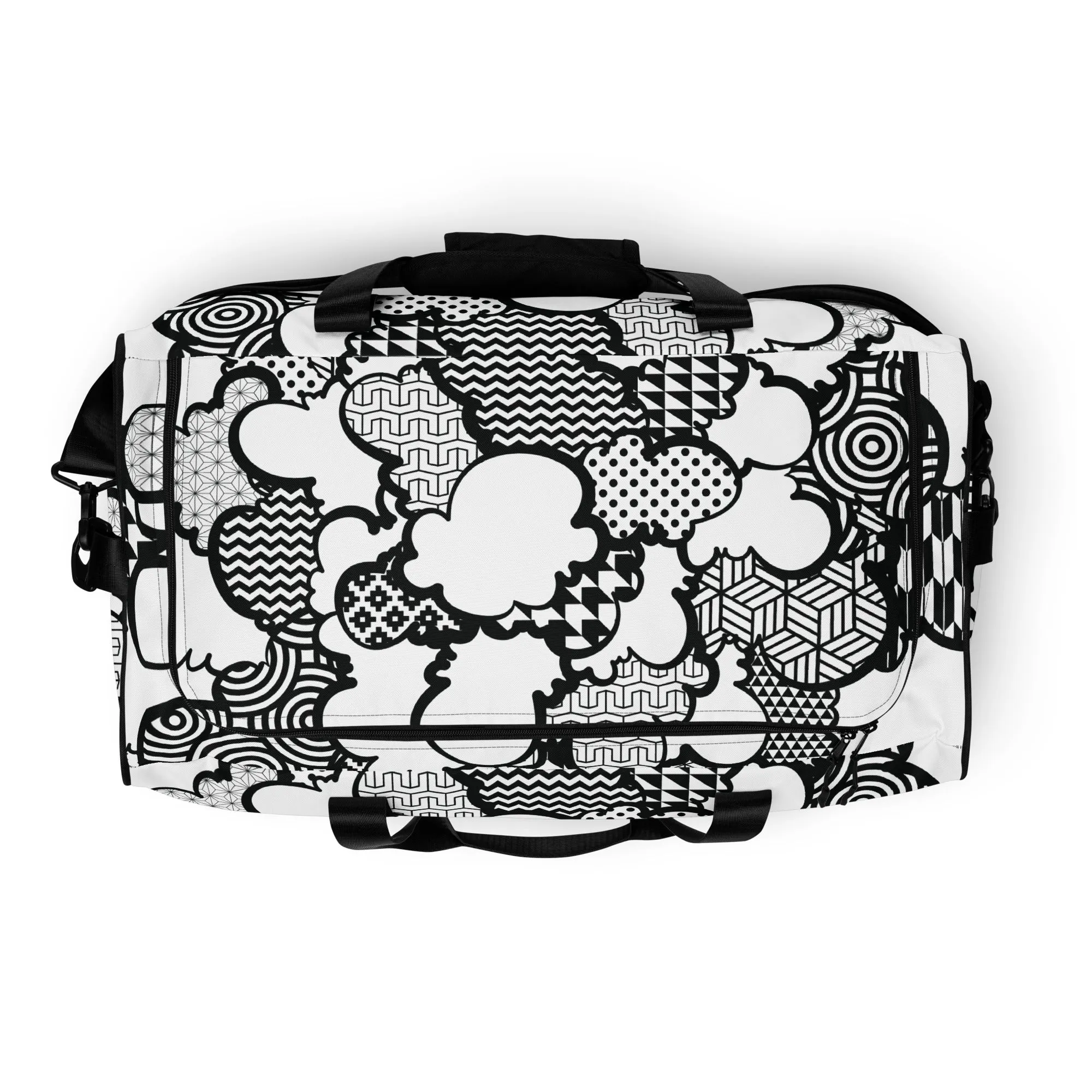 Black and White Graffiti Clouds Sports Duffle Bag - Perfect for Gym and Travel