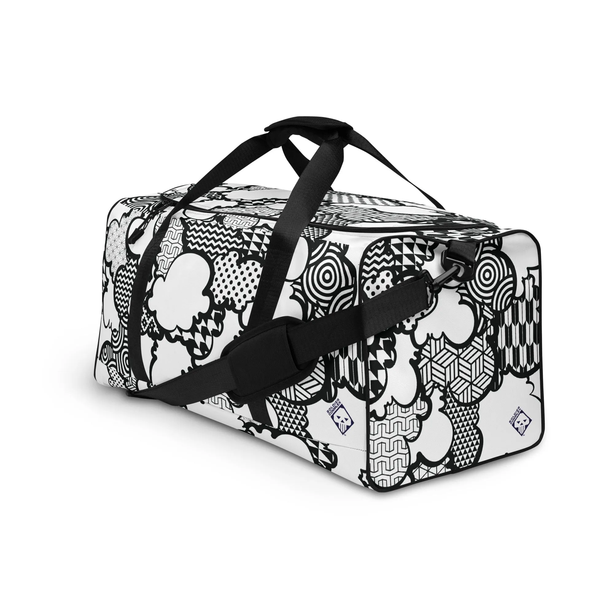 Black and White Graffiti Clouds Sports Duffle Bag - Perfect for Gym and Travel