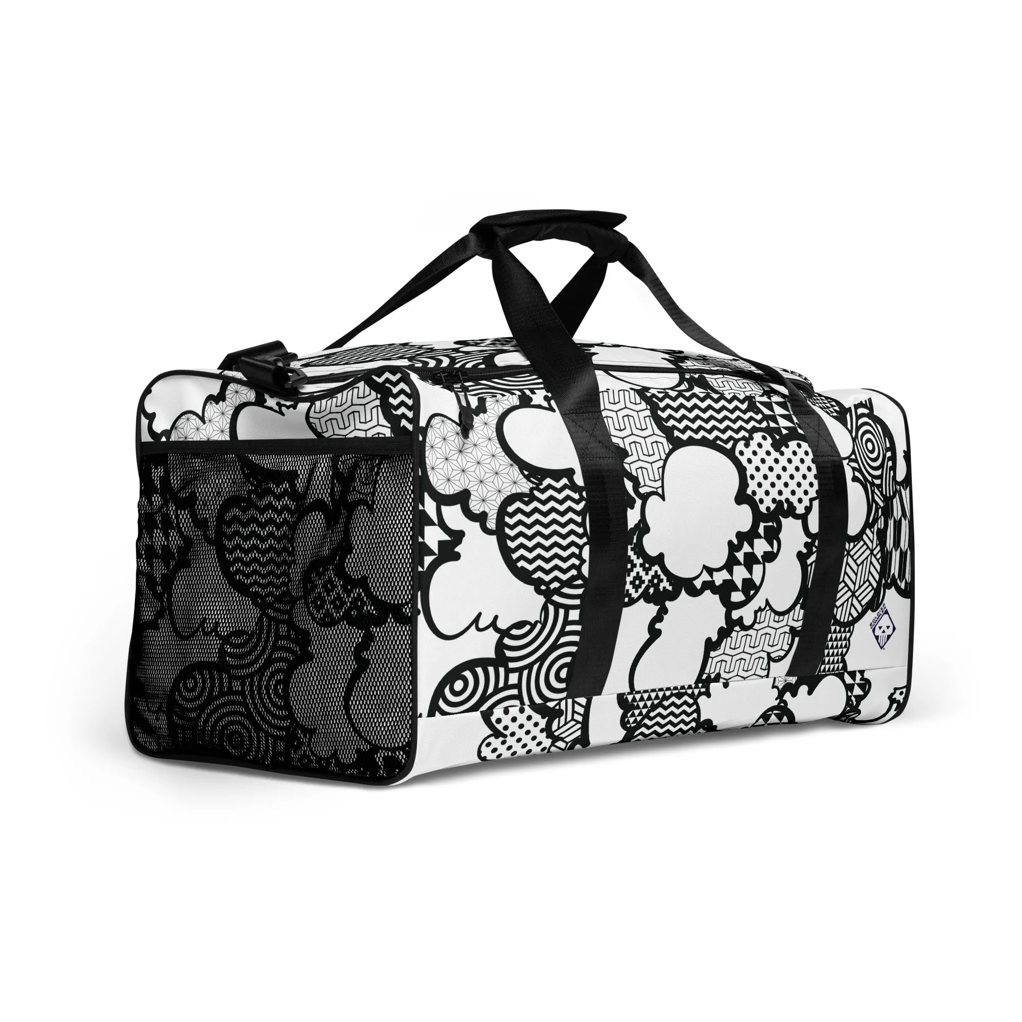 Black and White Graffiti Clouds Sports Duffle Bag - Perfect for Gym and Travel