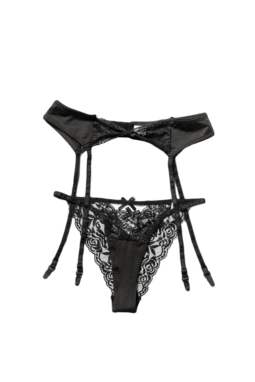 Black Bow-Knot Mesh Contrast Garter Set