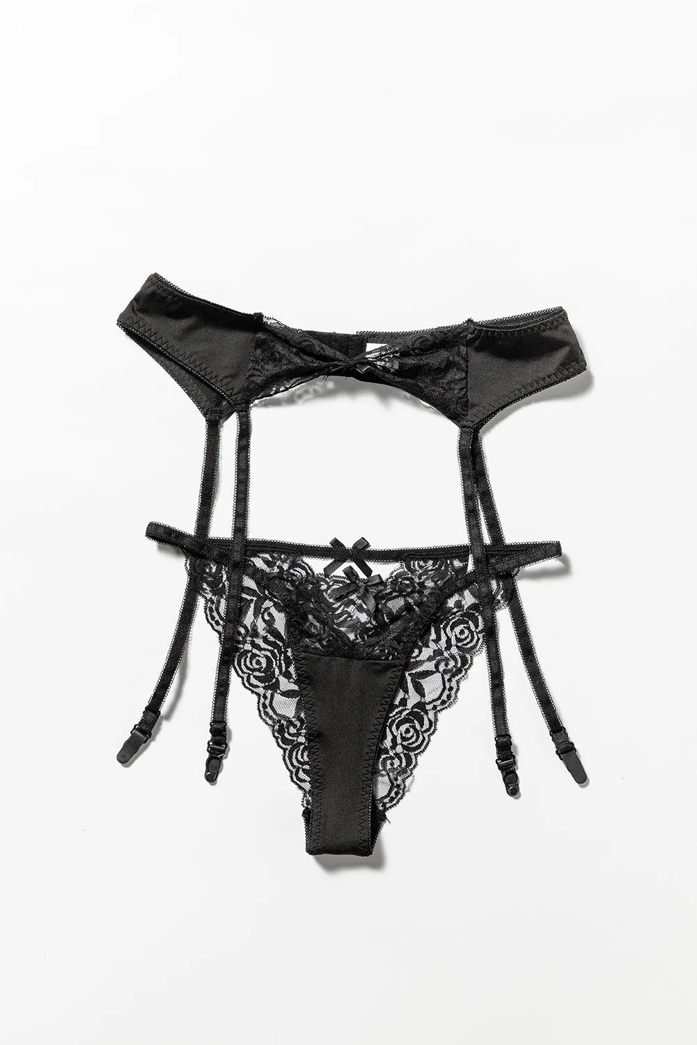 Black Bow-Knot Mesh Contrast Garter Set