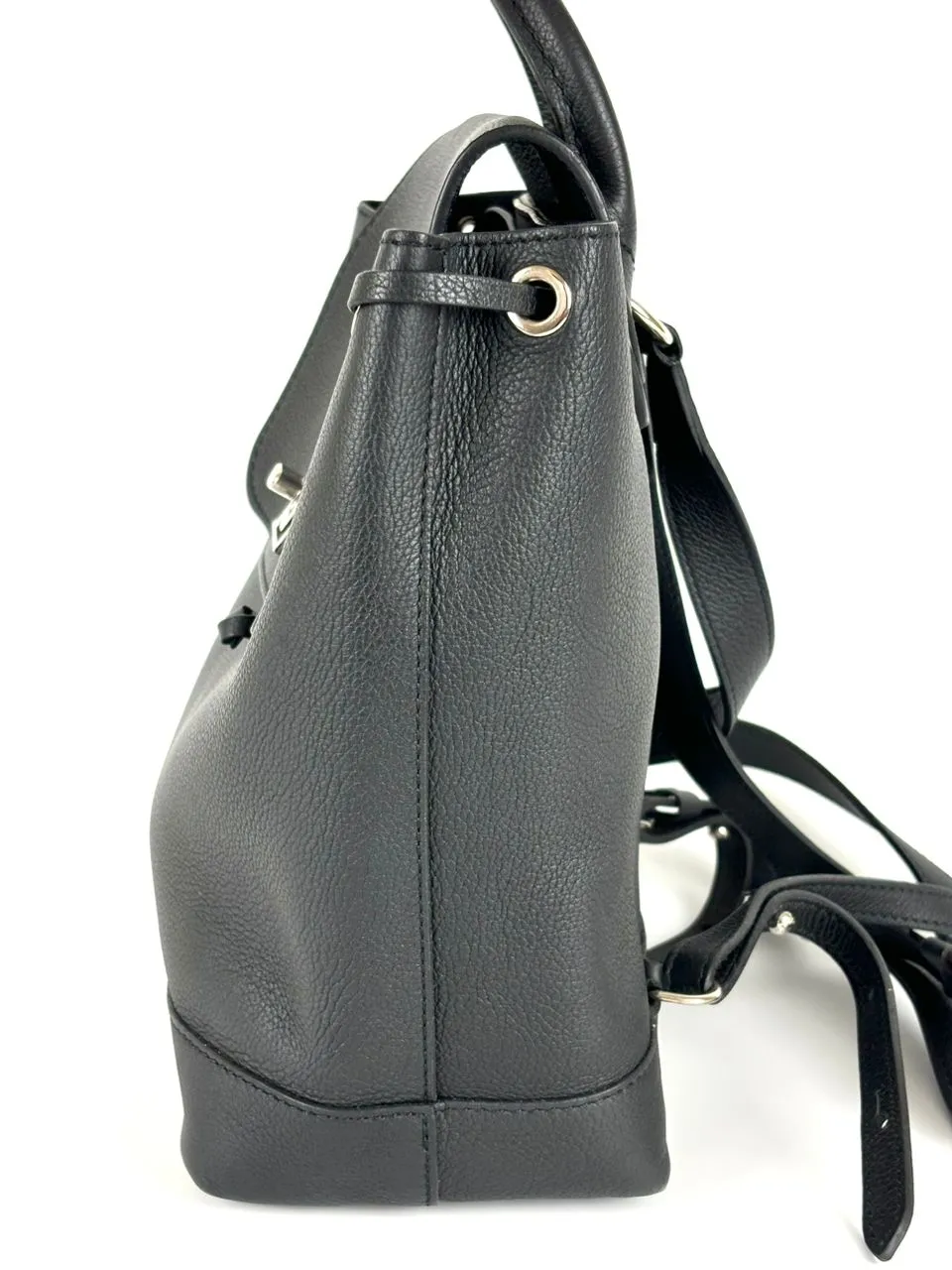 Black Calfskin Leather Lockme Backpack