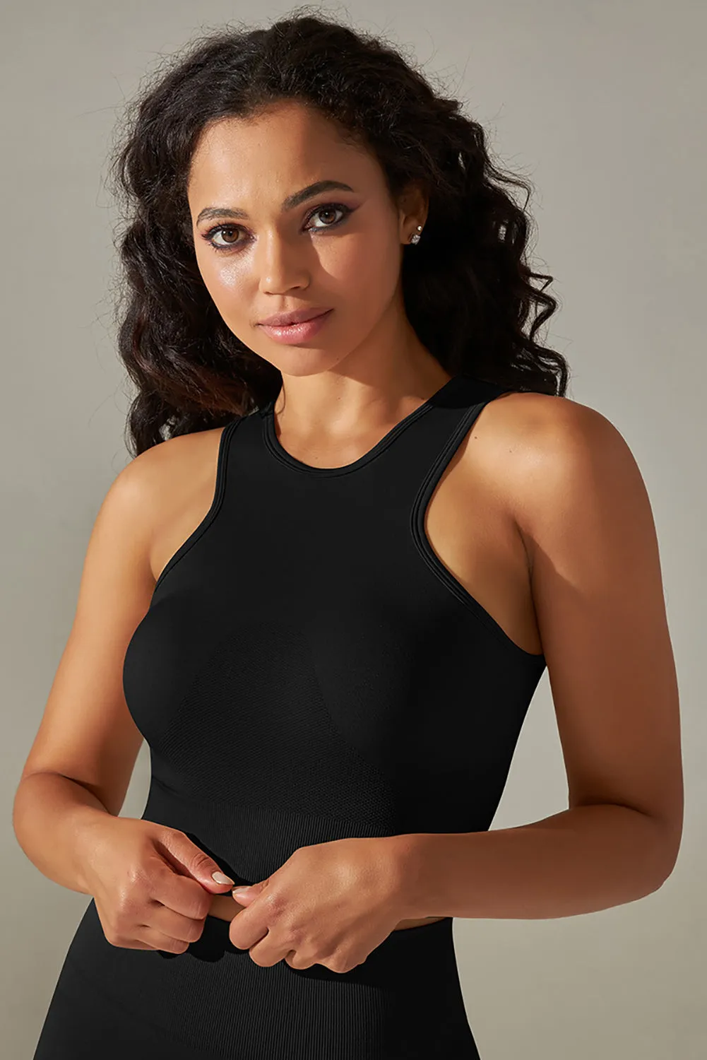 Black Crew Neck Cropped Sports Activewear Top