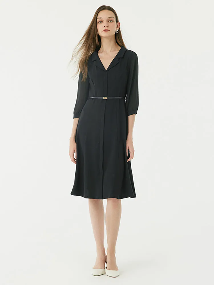 Black Gathered Waist Midi Dress