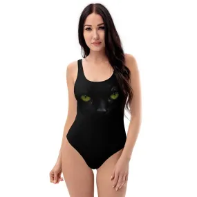 Black One Piece Swimsuit / For Cat Lovers / With Print Of A Black Cat / Extra Small To Plus Size