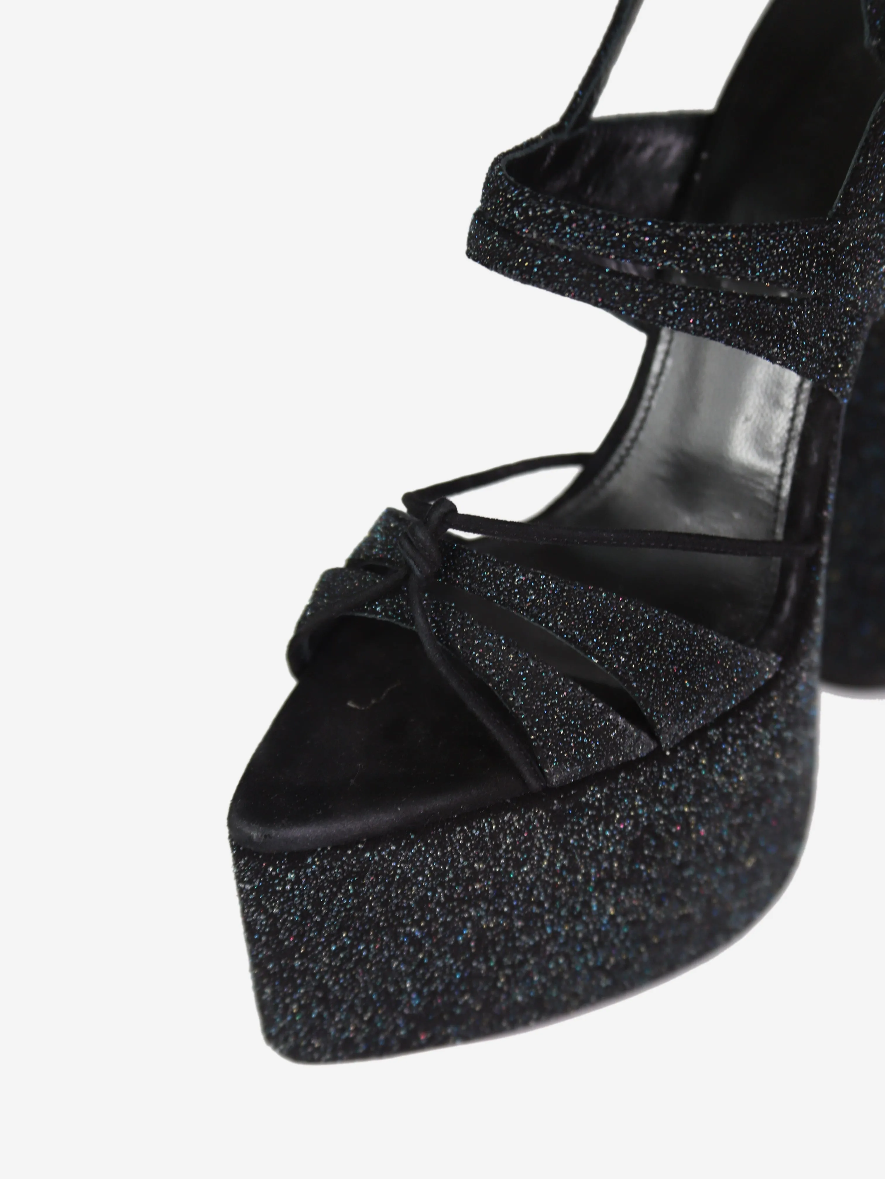 Black open-toe glitter platform heels - size EU 37