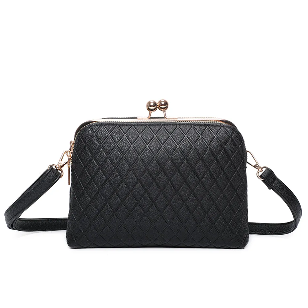 Black Quilted Look Everyday Handbag