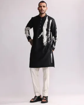 Black Shadow Placement Print Kurta Set