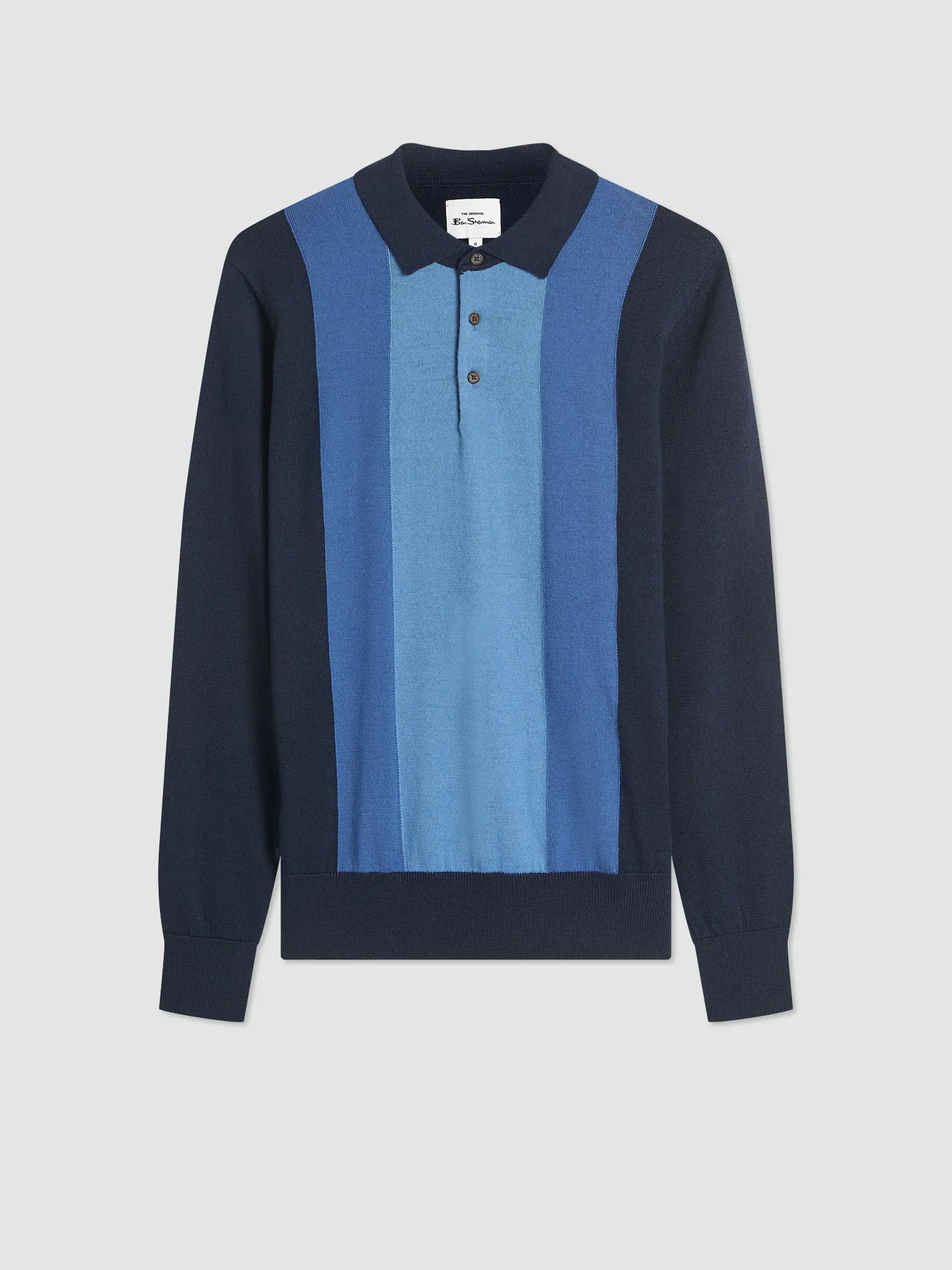 Block Stripe Merino Knit Polo - Dark Navy