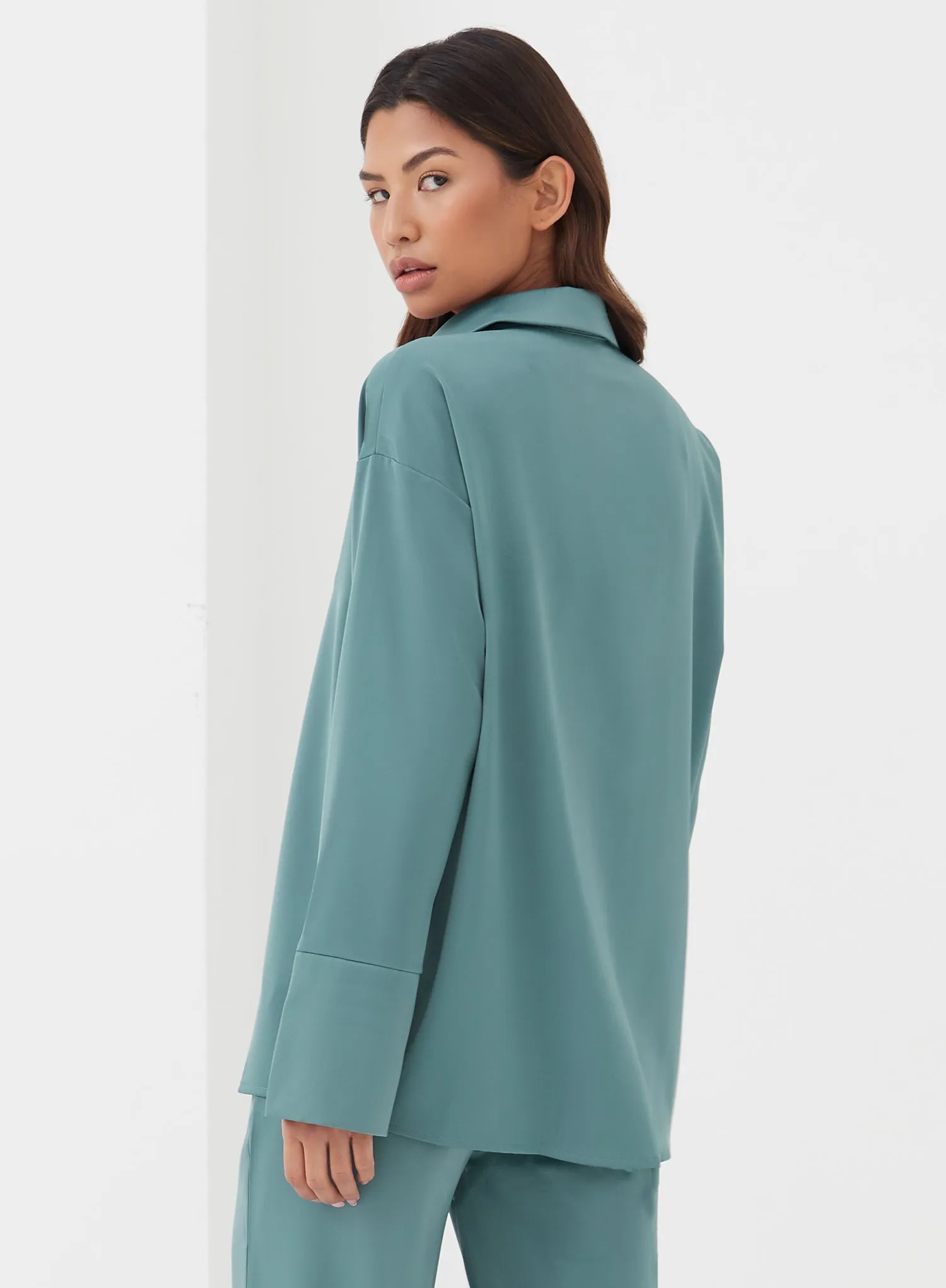 Blue Split Cuff Satin Shirt - Elina