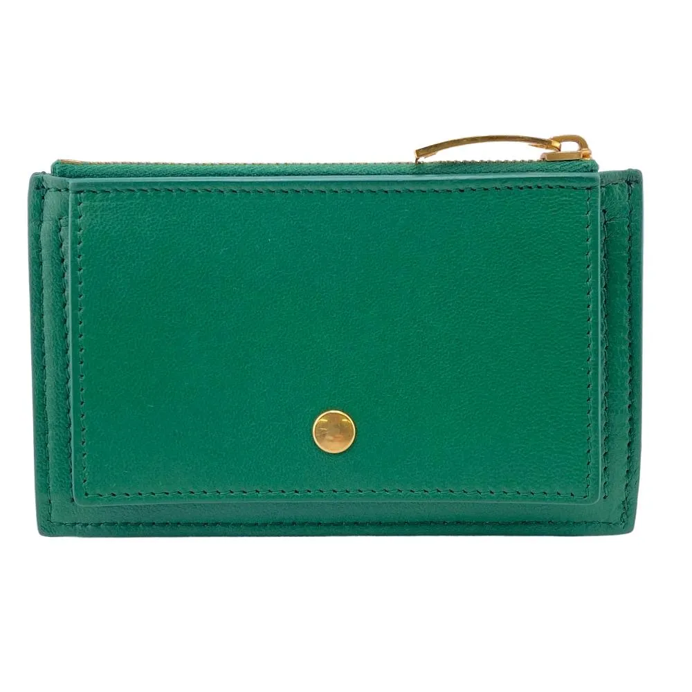 BOTTEGAVENETA Card Case leather green Coin case MAXI INTRECCIATO Women Used Authentic