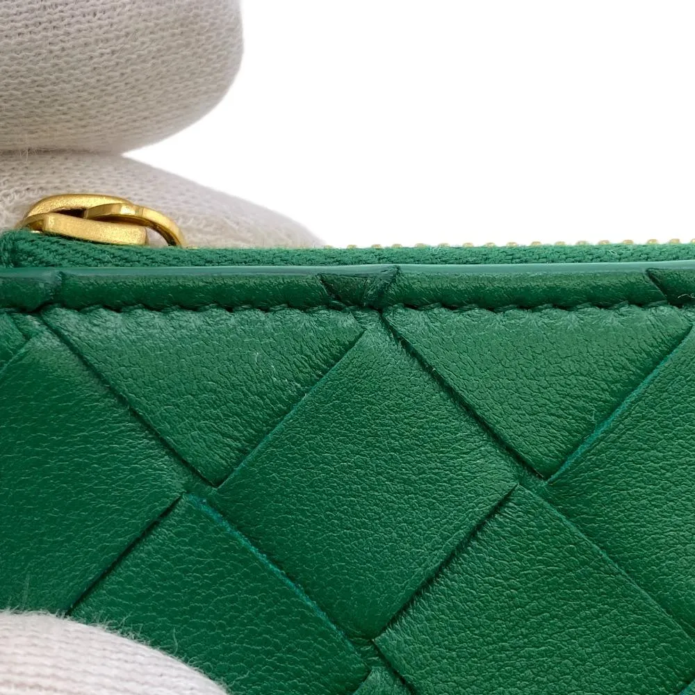 BOTTEGAVENETA Card Case leather green Coin case MAXI INTRECCIATO Women Used Authentic