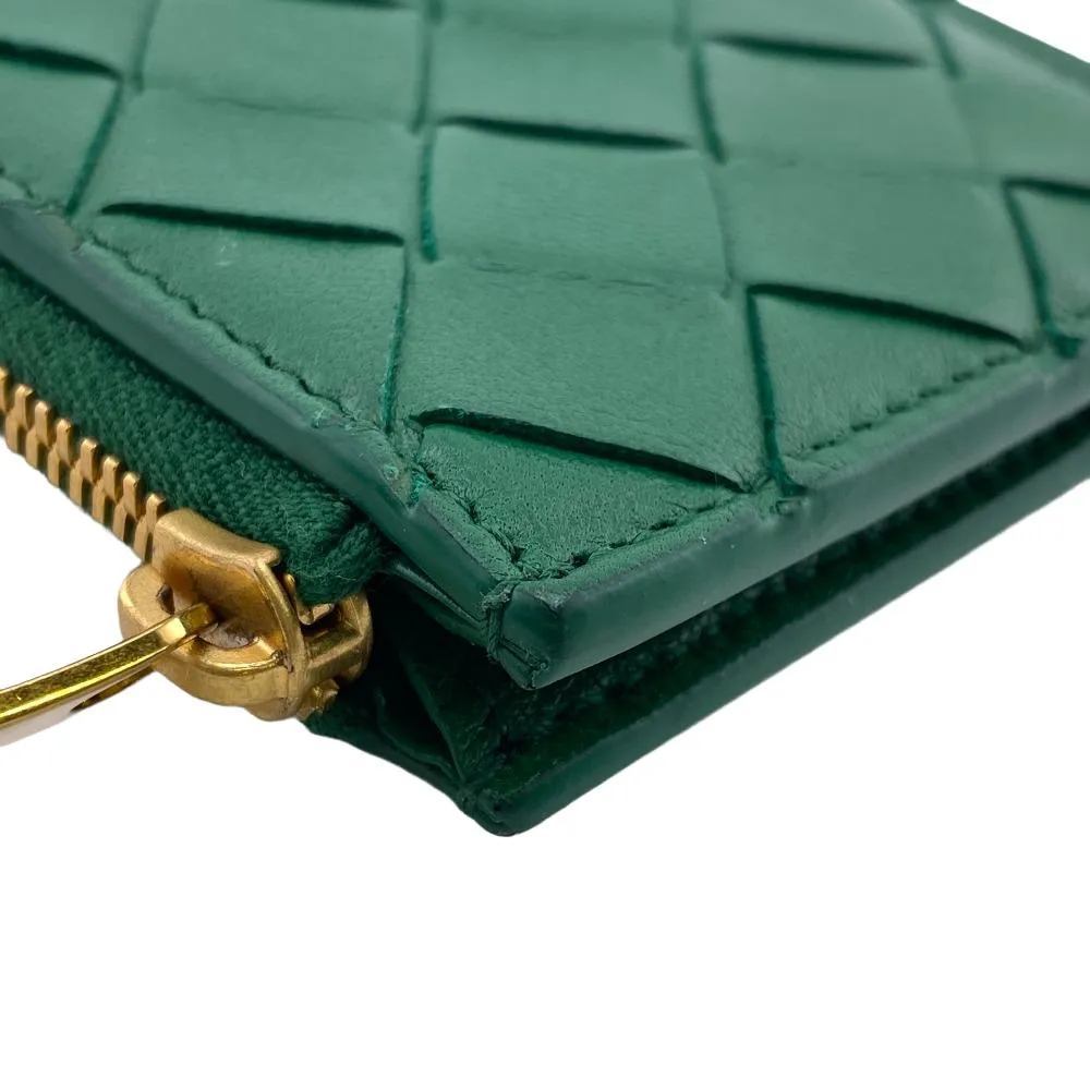 BOTTEGAVENETA Card Case leather green Coin case MAXI INTRECCIATO Women Used Authentic