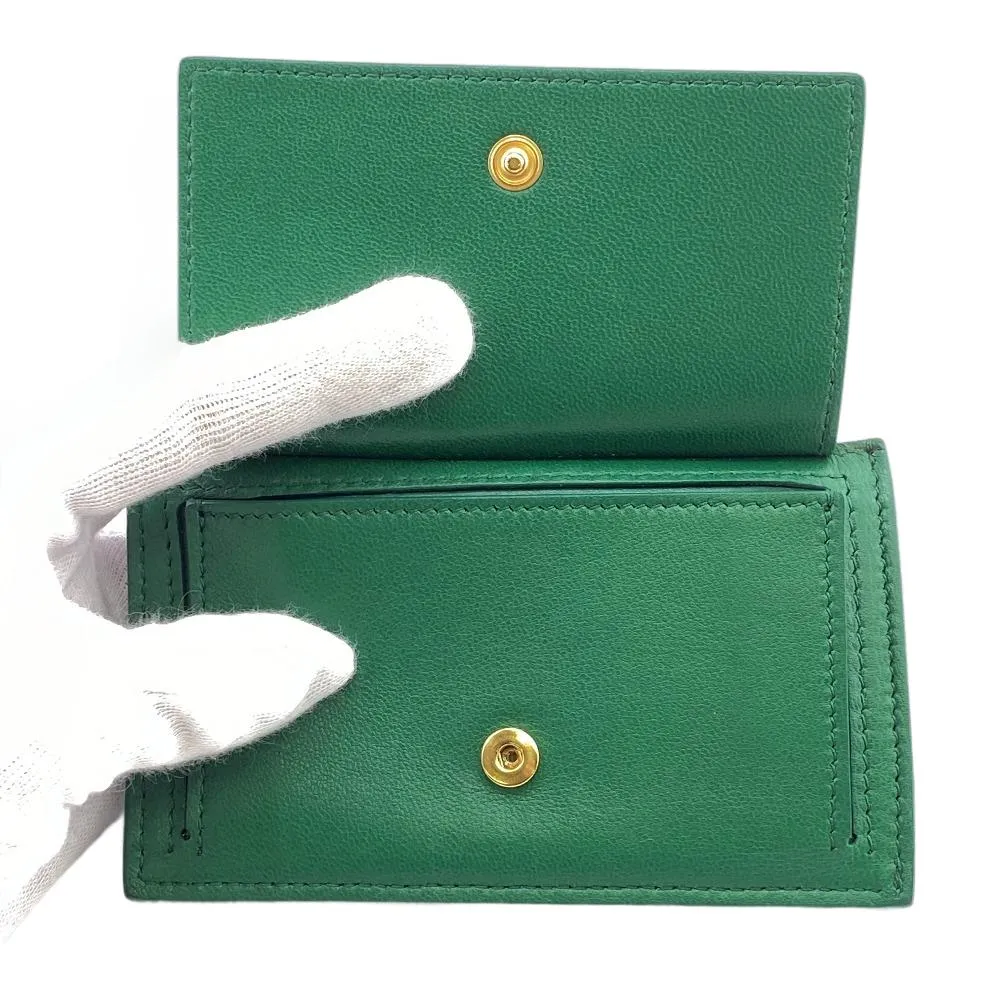 BOTTEGAVENETA Card Case leather green Coin case MAXI INTRECCIATO Women Used Authentic