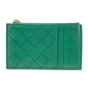 BOTTEGAVENETA Card Case leather green Coin case MAXI INTRECCIATO Women Used Authentic