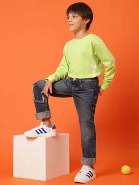 Boys Dark Blue Cotton Dad Fit Solid Jeans